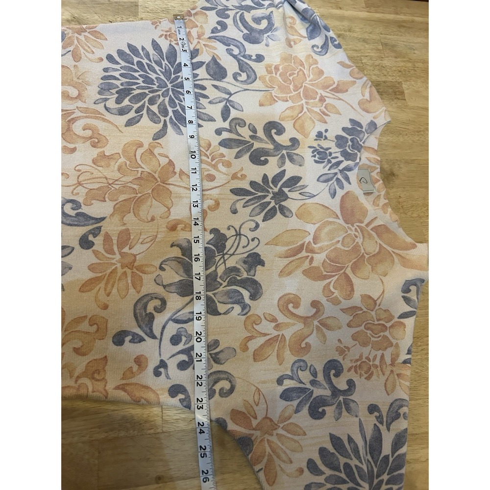 Sioni Sweater Womans XL Floral Print Tunic Light Tan Blue Gold - Picture 7 of 9